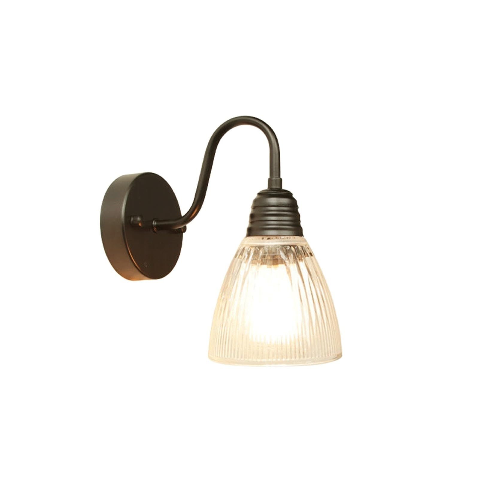 OZBMA Outdoor Wall Light 7.9", Vintage Gooseneck Exterior Sconce, Clear Ribbed Glass Shade, E27 Iron Aluminum Lamp for Garden Patio Hallway Porch Balcony Villa, Entryway Cottage