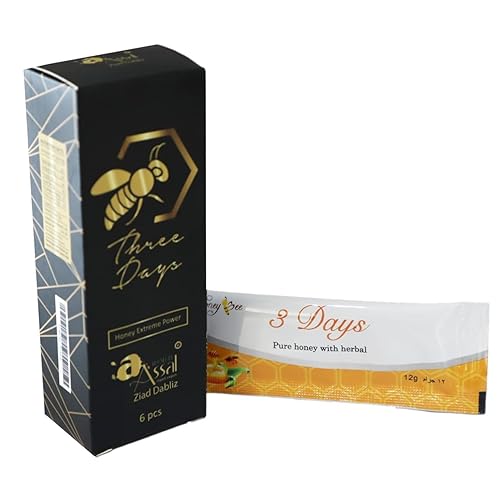 Miniatura 2 de Khan El Assal Three Days Organic Honey para hombres, hecha con polen de abeja natural y hierbas mixtas 100% puras, paquete de 6 bolsitas