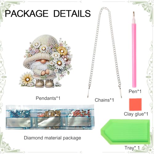 Image of AiYuanzsh Gnome with Daisy Diamond Painting Hanging Kit, 5D DIY Acrylic Special Shaped Diamond Art Pendant Ornament for Wall, Door, or Garden Decor, Spring & Holiday Diamond Art Kit for Adults