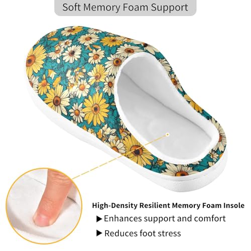 JUNZAN Cartoon Sunflower Star Teal Womens Cotton Slippers Comfortable Memory Foam Indoor Shoes for Hospital Christmas Presents 6-72