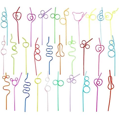 TiSkying Crazy Straws, Artistic Funny Straws Colorful Reusable Crazy Loop Straws Novelty Party Favors Supplies , 30Pcs Cover