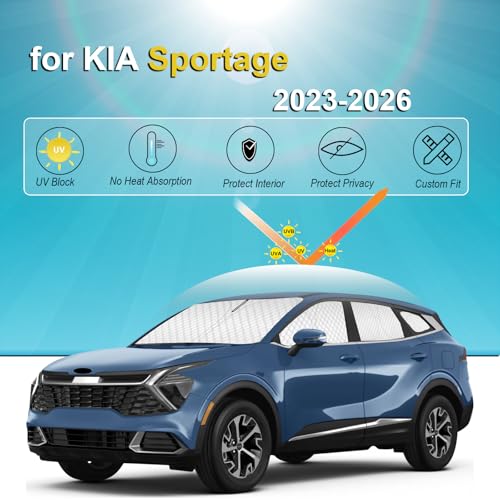 Image of KMF 8pcs Thicken Sun Shades for KIA Sportage 2023-2025 2026 Accessories, Custom Fit Full Car Window Covers for Windshield Side Rear, UV Block and Blackout Privacy for Camping Outdoor