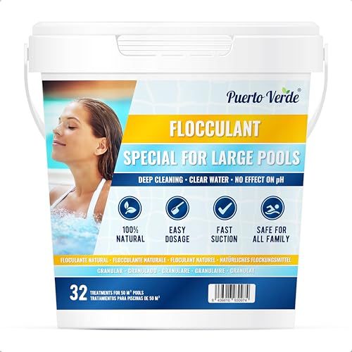 Puerto Verde • Floculante Natural 32 Tratamientos. Clarificante para Piscinas Grandes y Spas. Eliminador de Turbidez para Aguas Cristalinas. Formato Gránulo de Uso Seguro. Producción Española.