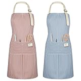 Vicloon Küchenschürze,2 Stück verstellbare Schürze mit 2 Taschen,Maschinenwaschbar, farbecht Schürze für Männer Damen Küche Restaurant Café-Rot/Blau