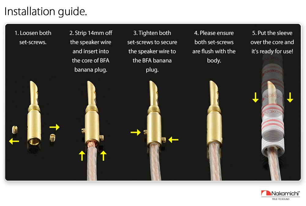 Nakamichi Câbles Haut-parleur Avec Fiches Bananes Or 24K - Câble OFC 12 AWG 1,8m Pour Ampli Hi-Fi (2 Paires)