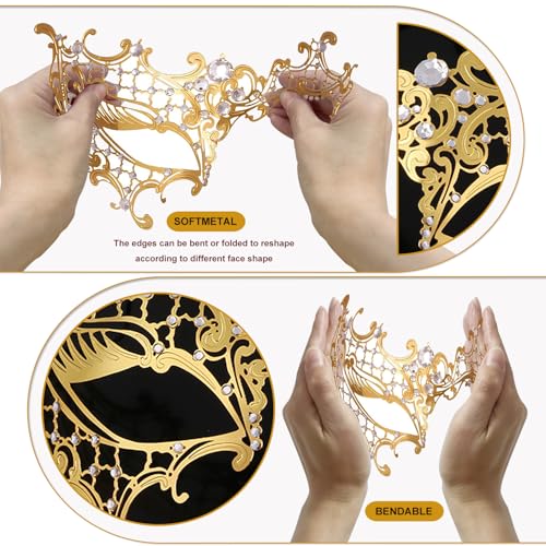 Image of Aqearl Masquerade Mask for Women Metal Mask Shiny Rhinestone Venetian Party Evening Prom Ball Mask Bar Costumes Accessory