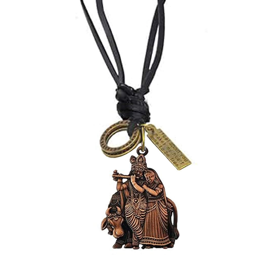M Men Style Religious God Shri Radha And Krishna Copper Metal And Leather Pendant Necklace Chain For Men And Women (B0CK8G87BL) Amazon Price History, Amazon Price Tracker
