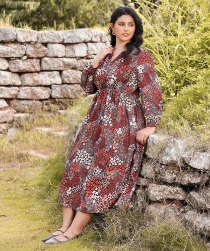Image of TIYOMI Womens Plus Size Dresses Fall Long Sleeve Maxi Dresses V Neck Floral Spring Party Dress with Pockets XL-5XL (14W-28W)