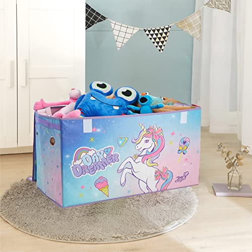 Image of Idea Nuova JoJo Siwa Unicorn Bow Day Dreamer Collapsible Children's Storage Trunk, Durable with Soft Lid, 28.5 inchx14.5 inchx16 inch