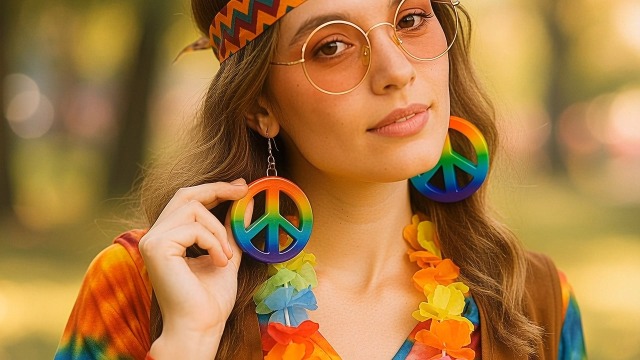 Oorbellen Hippie Peace Regenboog