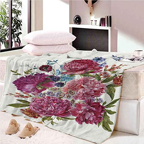 Couverture flanelle fleurs de pivoine plaid microfibre douce canapé - 3