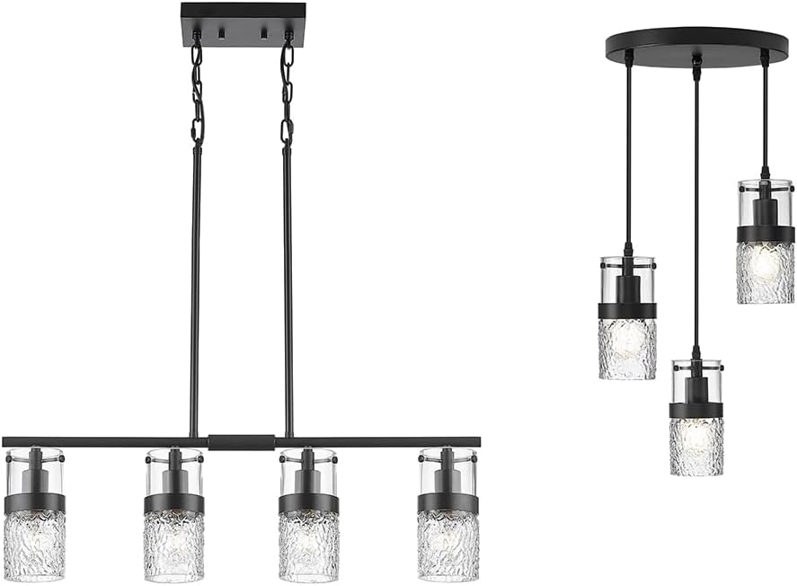 LMS Island Light Sets, Set of 2 Matching Bundle, Linear Chandelier Pendant Lighting, LMS-171BK-4, LMS-188