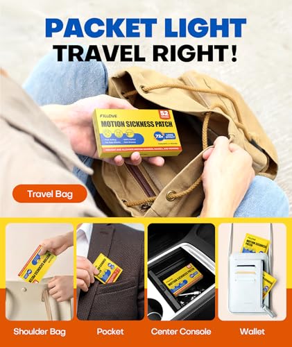 Image of FILLOVE 52ct Motion Sickness Patches Non-Drowsy, 72H Lasting Sea Sickness Patches Cruise Essentials 2026, 100% Natural Motion Sickness Patch Travel Essentials for Car Airplane Ship Altitude Sickness