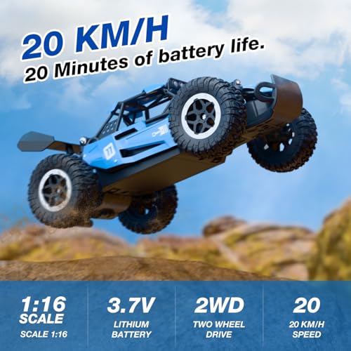 ifollower Alloy Remote Control Cars, 20KM/H Rc Car Offroad All Terrain, 1:16 Stunt RC Car with Cool LED, 2.4G 2WD High Speed Monster Truck for Boys Girls Ages 3-12 - Image 2