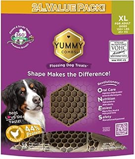 Yummy Combs Dental Treats for Dogs | Yummy Dog Treats for Teeth Cleaning | Shape to Scrape Plaque & Tartar | Made with 44% Chicken Protein | Dental Dog Treats for Extra Large Dogs (24oz, 12 Count)