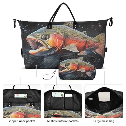 Large Travel Duffel Bag, Trout Face Closeup Sport Tote Gym Bag, Shoulder Weekender Overnight Bag for Women Men, Carry On Luggage with Toiletry Bag2