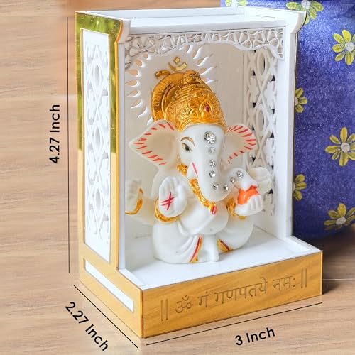 Image of SOLOBOLO Ganesh Idol for Car Dashboard with Small Temple for Car Dashboard,Ganesh Idol for Office Desk,Ganesha Idol for Gift,Gift for Housewarming Ceremony Mandir (Mandir Only)