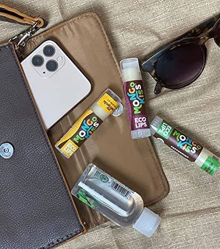 Eco Lips Lip Balm Mongo Kiss Organic 7 Pack - Blood Orange, Black Cherry, Pomegranate, Vanilla Honey, Peppermint, Strawberry Lavender, Yumberry 100% Organic With Mongongo Oil - Soothe & Moisturize Dry, Cracked Lips - Made In The Usa #TOP7