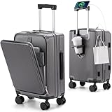 [MULARDA] 前開きキャリーケース スーツケース機内持ち込み 耐衝撃 超軽量 USBポート付き Sサイズ 大容量 1-3泊 旅行 ビジネス 出張 グレー