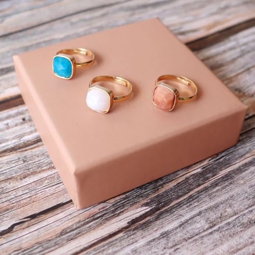 3pcs/set Mix Color Boho Natural Stone Adjustable Rings for Women Wedding Engagement Square Gem Gemstone Birthstone Crystal Ring Jewelry2