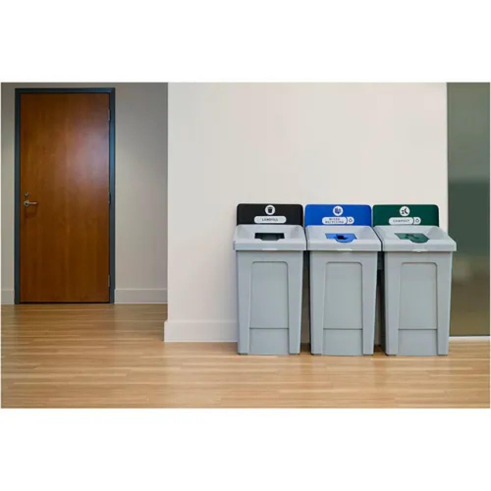 33 Gallon Recycling Station Bin, Modular Waste Container with Lid, Billboard Sign & Label Kit, Commercial Recycling System (Compost)