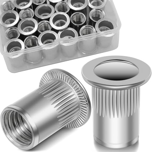 Image of 3 /8''-16 UNC Rivet Nut, 28Pcs 304 Stainless Steel Flat Head Rivnut Threaded Insert Nutsert