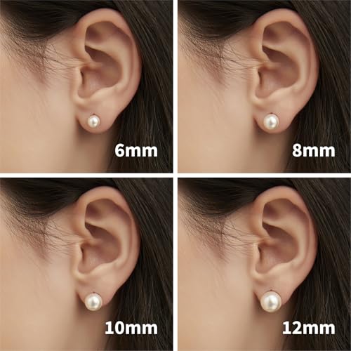 Mameloly Pearl Earrings for Women Dainty 925 Sterling Silver 14K Gold Plated 6MM/8MM/10MM/12MM Handpicked Simulated White Pearl Stud Earrings Hypoallergenic4