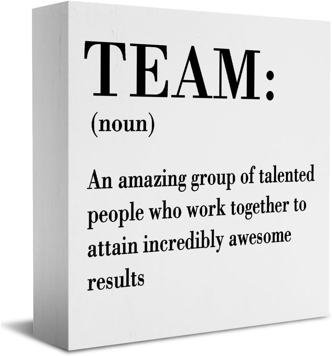 Team Definition Box Sign 7x7 Inch Wooden Desk Shelf Decor