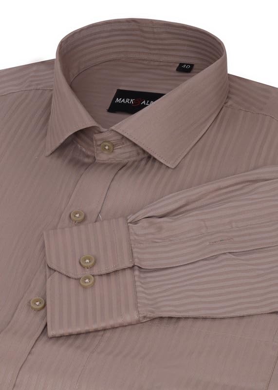 Image of MARK & ALBERT Men's Striped Full Sleeves Cotton Formal Shirt White | Stylish Shirt for Men