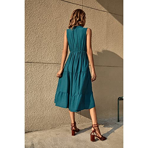 Image of BROVAVE Womens 2026 Summer Sleeveless Shirt Dress Collar Striped V Neck Casual Midi Dresses