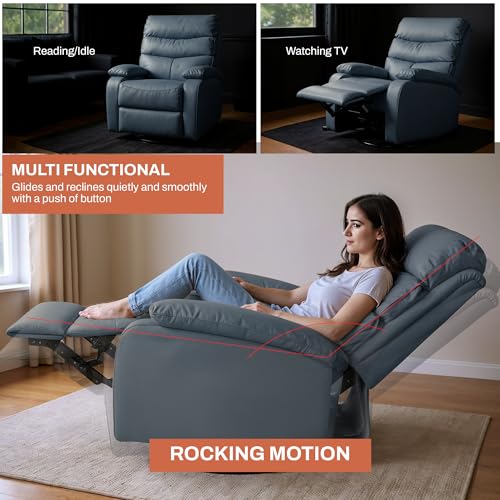 Image of DROGO Velora Electric Motorised Recliner Sofa 1 Seater with Rocking, Revolving & Rapid Recline Technology | Recliner Chairs for Home with Premium PU Fabric & Padded Body, 1 Year Warranty (Dark Grey)