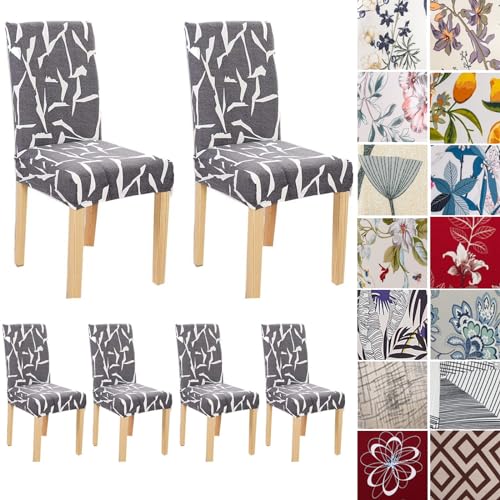 JMYDecor 6 x Soft Spandex Fit Stretch Short Dining Room Chair Covers with Printed Pattern, Banquet Chair Seat Protector Slipcover for Home Party Hotel Wedding Ceremony