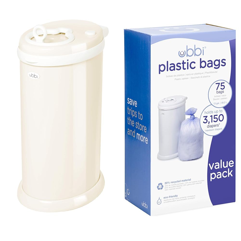 Ubbi Steel Odor Locking Diaper Pail + Disposable Pail Bags