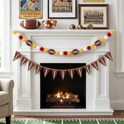 Image of Tatuo 3 Pcs 17.72 ft Football Felt Ball Garland Sports Rugby Pompom Pennant Bunting Banner for Football Game Day Sports Party Decorations