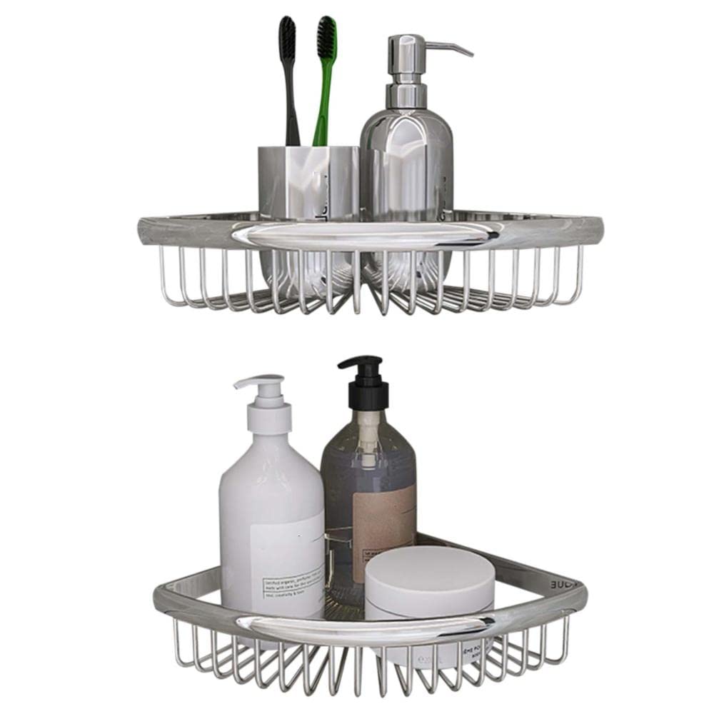 Shower Shelves Without Drilling Shower Organiser Corner Bath Caddy Self Adhesive Wall Mounted Copper for Bathroom and Toilet-White