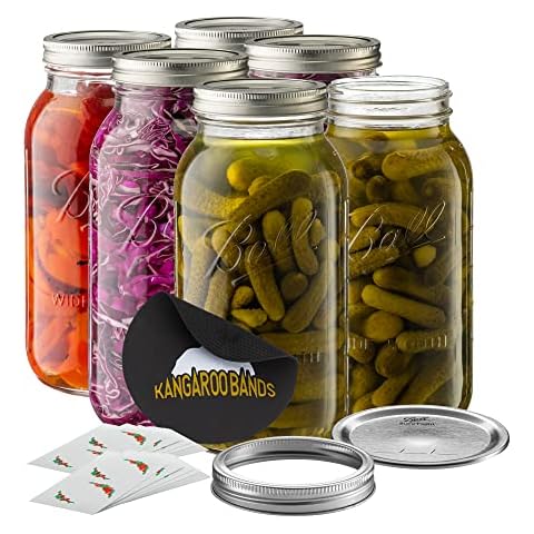 Ball Wide Mouth 64 oz (half gallon) mason Jars with Lids and Bands (6-Pack) bundled With, KangarooBands Jar Opener, and Package Of Jar Labels | Canning, Fermenting, Pickling, DIY Decors Projects Cover