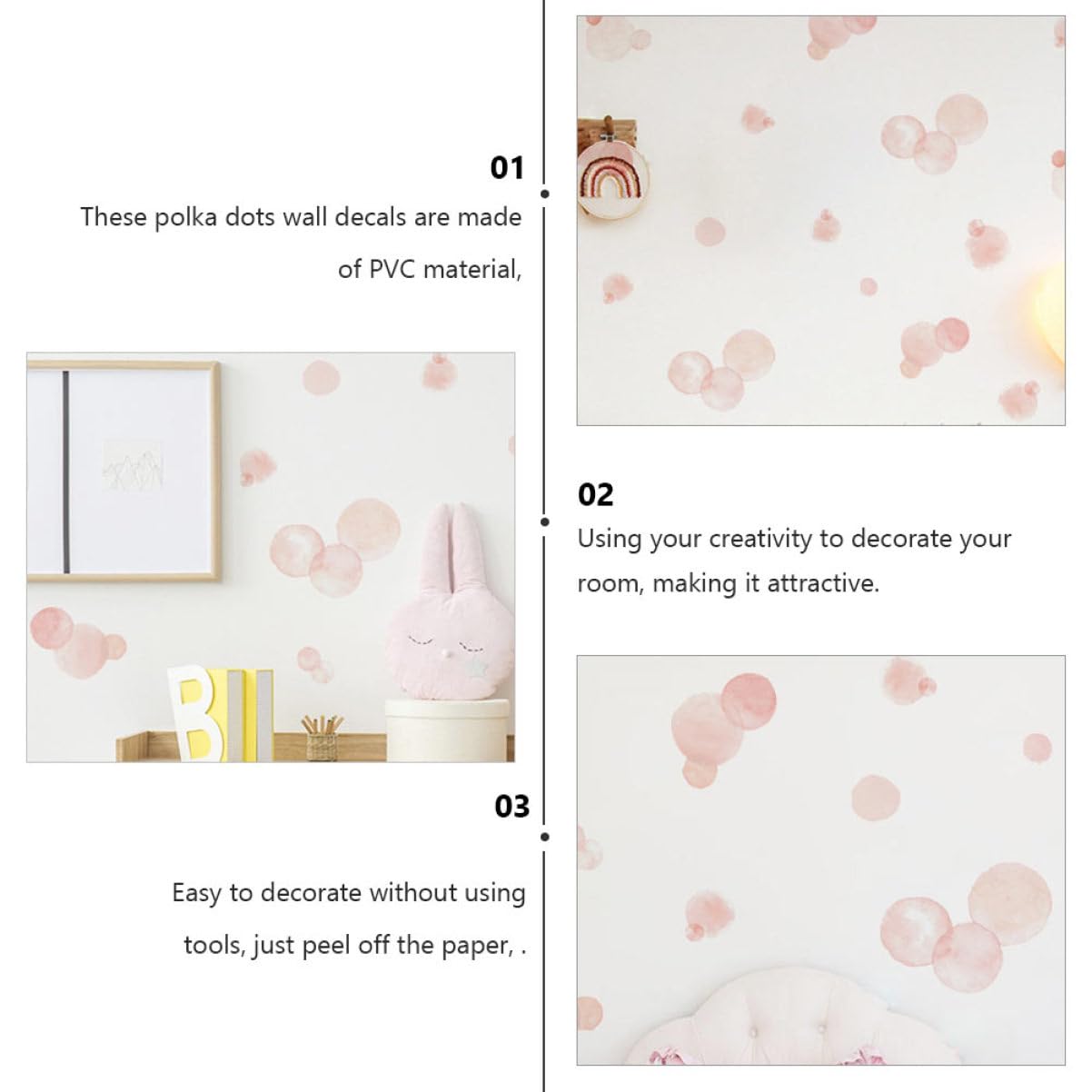 Toyvian 4pezzi Adesivi Murali Rosa Pois Decorazioni Per Camera Dei Facili Da Applicare e Rimuovere Atmosfera Per Stanza Gioco e Nursery