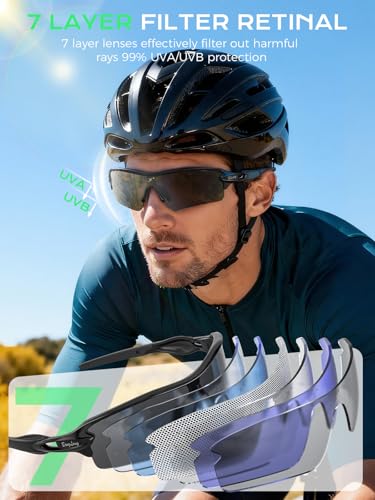 Image of BangLong TAC Polarized Sports Sunglasses UV400 for Men Women | TR90 Lightweight Frame, Adjustable Non-slip Nose Pads, RX Insert Included, Wrap-Around Design for Running Cycling Baseball