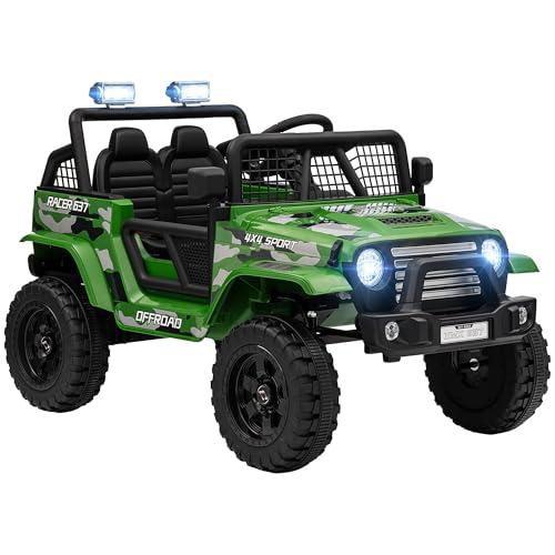 Qaba 12V Ride on Truck, Battery Powered Kids Electric Car with Parent Remote, 4 Suspension Wheels, 3 MPH Max Speed, Music, Horn & LED Lights for Ages 3-6 Years Old, Green
