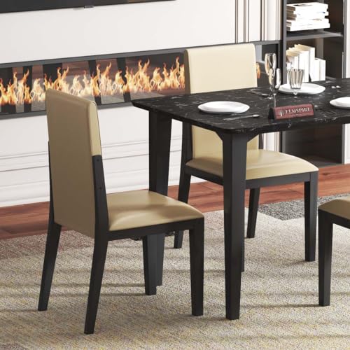 Image of Brianna Solid Wood 4 Seater Dining Room Set for Home, Living Room - Elegant Dining Table and Four Luxuriously Cushioned Chairs - Contemporary Design in Classic Black Finish