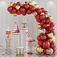 RED GOLD BALLOON ARCH KIT: Includes 12-inch gold metallic balloons (10 pcs) and gold confetti balloons (5 pcs); 10-inch red balloons (25 pcs) and double-layer ruby red balloons (10 pcs), a 5m balloon garland strip; and a 10m roll with 100 balloon adh...