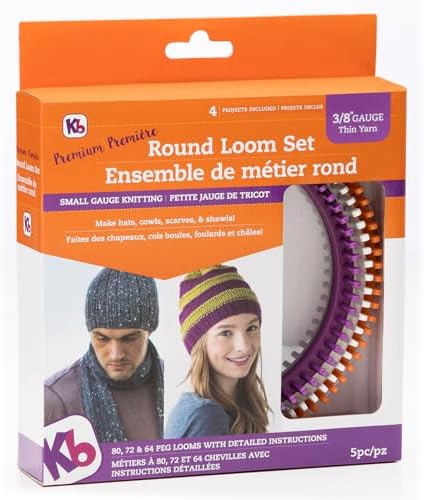 Authentic Knitting Board Premium Round Loom Set, Purple, Orange/Gray