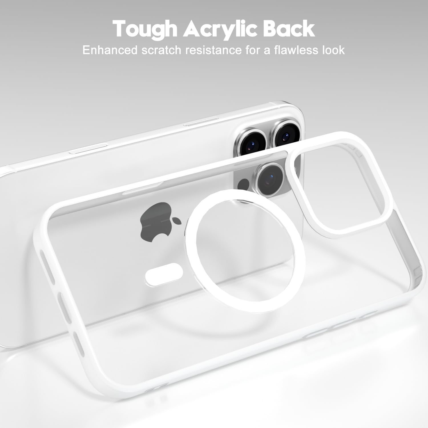 oakxco Funda Translúcida Magnética para iPhone 16 Pro, Compatible con Carga Inalámbrica Magsafe, Ultra Fina Slim Color Sólido No Amarilleo Elegante Protectora Case, Blanc