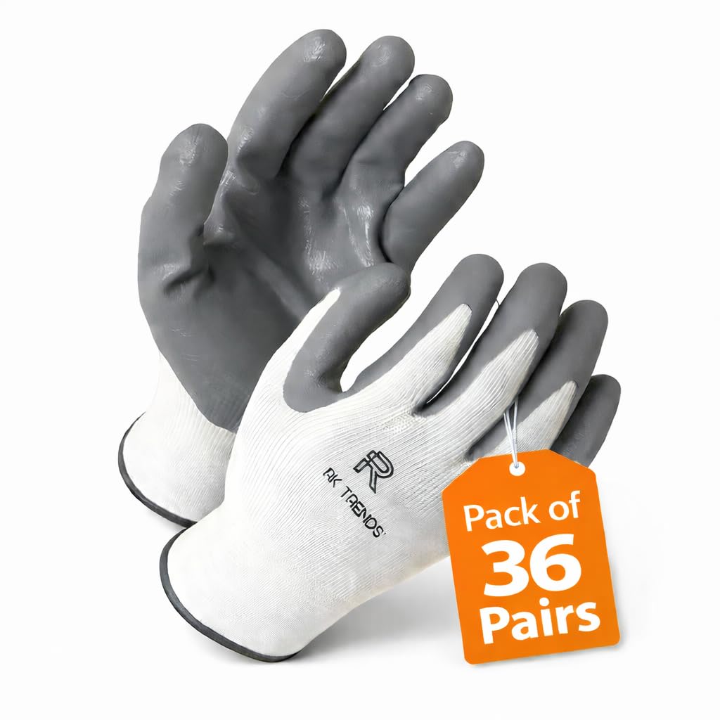 RK TRENDS Safety Gloves - Nylon Nitrile Coated Industrial & Home Cut Resistant Hand Gloves. (Pack of 36 Pairs, Grey (Nitrile Coated))-image-43