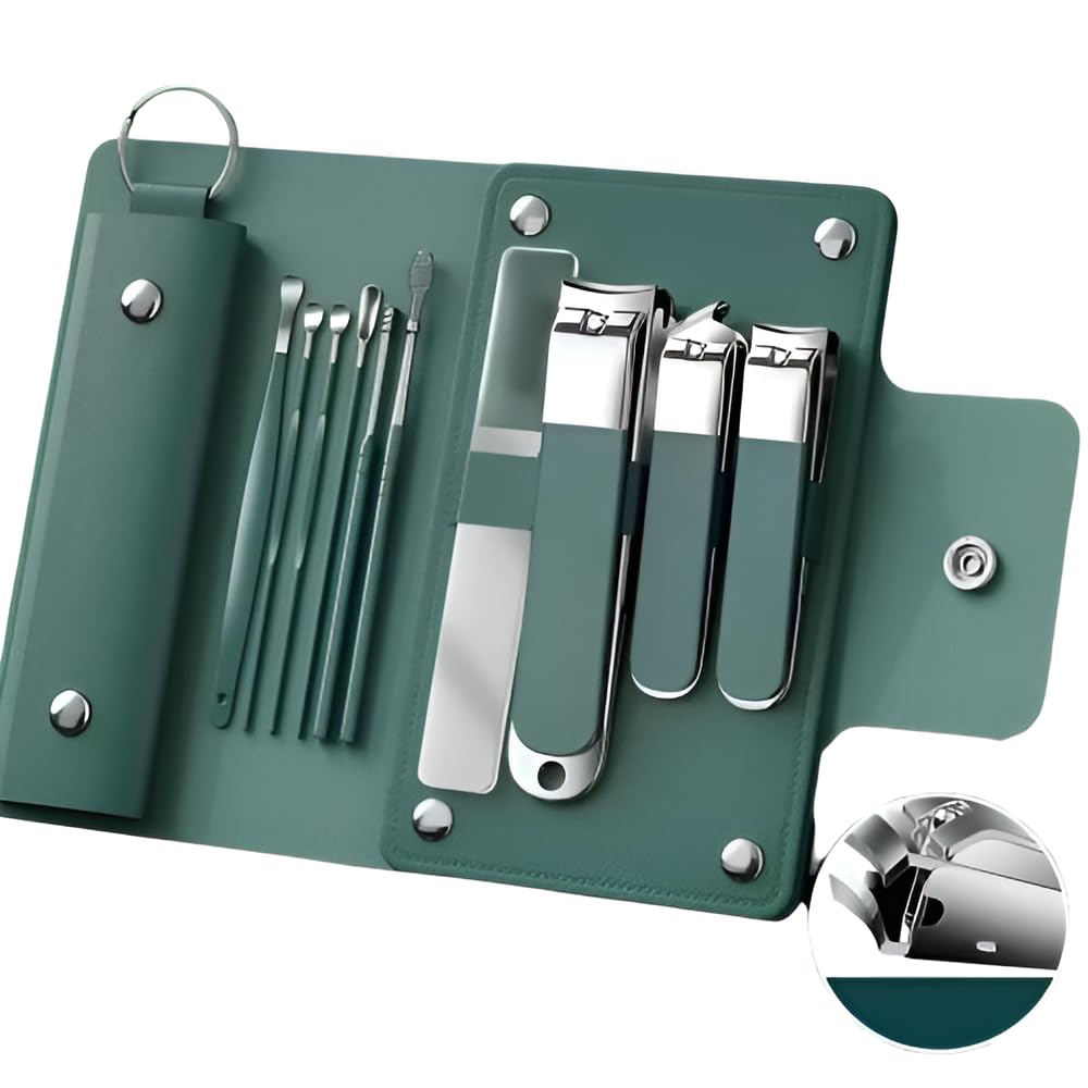 Jeyux Manicure Set Men Personal Care Tools Accessories Finger and Toe Nail Clippers Kit Professional Manicure Pedicure Kit With Travel Case Nail Grooming Kit (Dark Green)