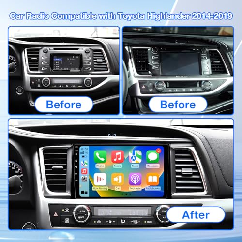 BINIZE Android 13 Car Stereo Radio Head Unit Compatible with Toyota Highlander 2014 2015 2016 2017 2018 2019 Wireless CarPlay+Android Auto Touch Screen Bluetooth GPS Navigation by BINIZE - Image 3