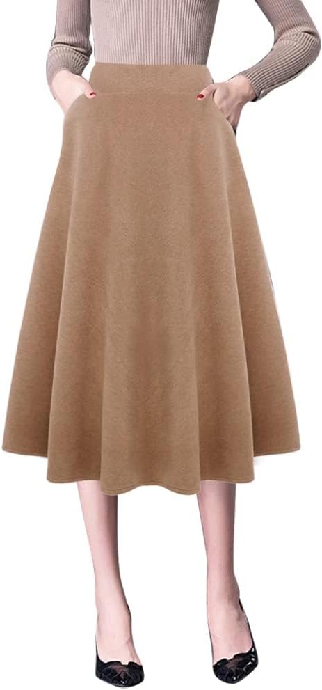 IDEALSANXUN Plaid Skirts for Womens Fall Winter High Waist Aline Pleated Midi Skirts