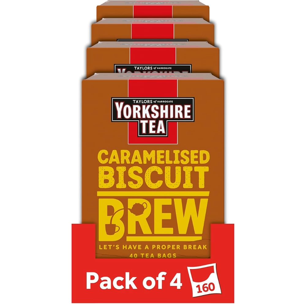 Yorkshire Tea Flavored Tea Bags Caramelized Biscuit, Pack 4 (Total 160 Sachets)