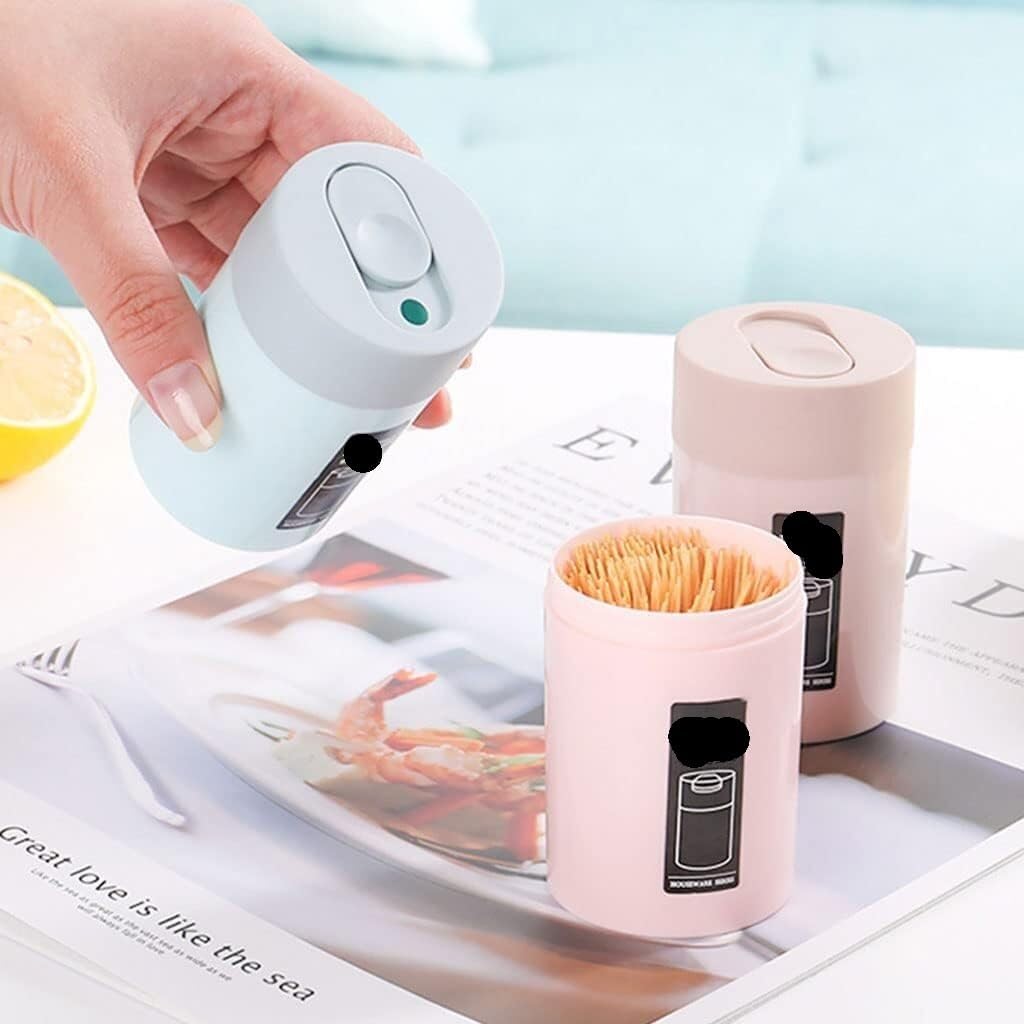 Ceramic Toothpicks Container ，Plastic Toothpick Case，Fashion Toothpick Holder Plastic Desktop Sliding Cover Toothpick Dispenser Home Reusable Toothpick Container Chic, Pink(Khaki)