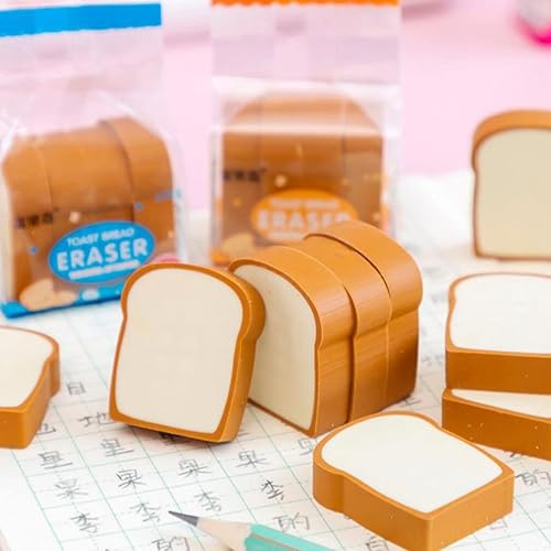 Miniatura 6 de Tofficu 12 piezas de borradores lindos rompecabezas, borradores de lápiz 3D, tostadas de pan, recompensas de aula, regalos de fiesta, suministros de